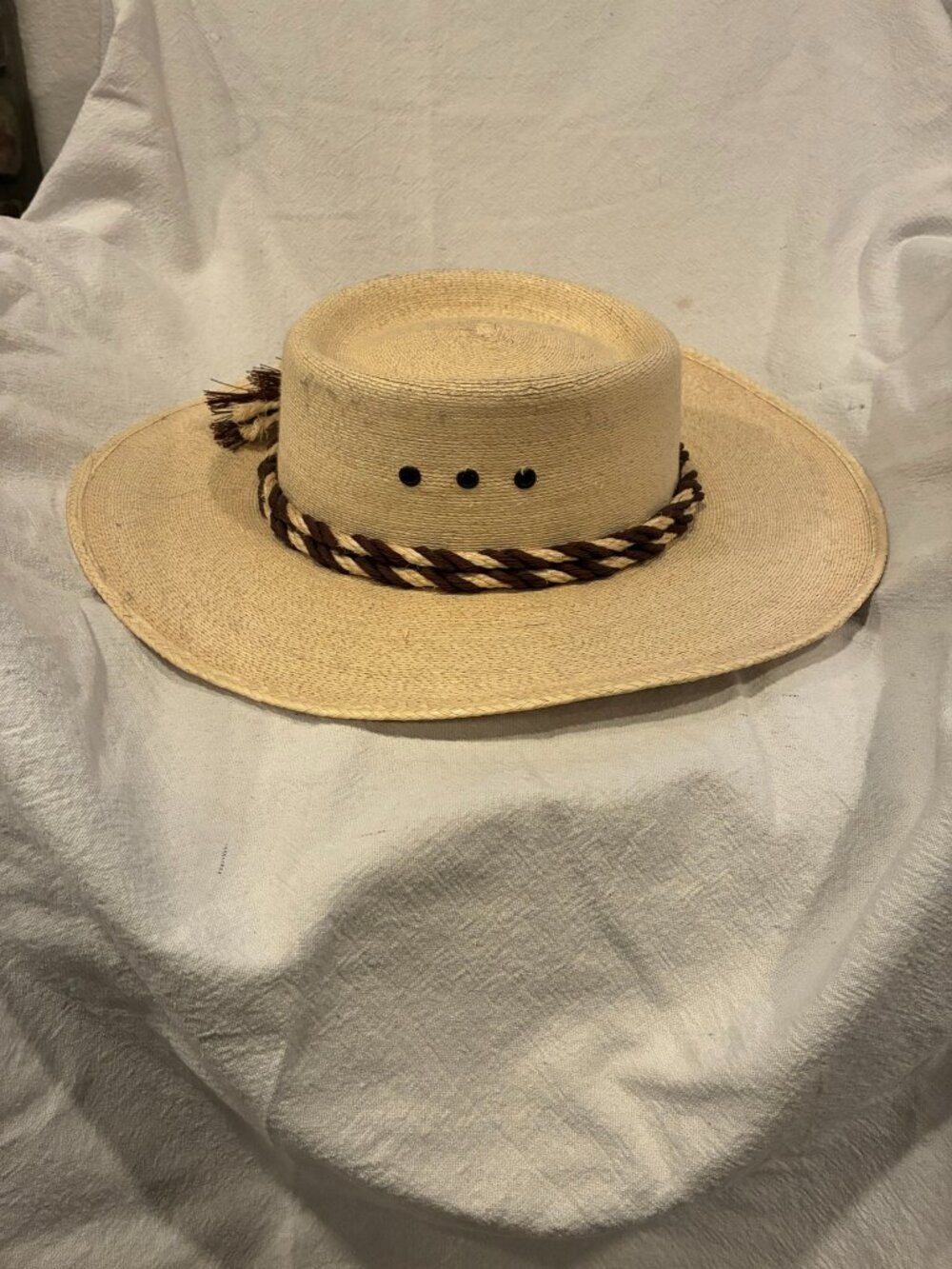 Vintage Straw Boater Hat w/ Braided Horsehair Band & Tassel - Picture 4 of 13